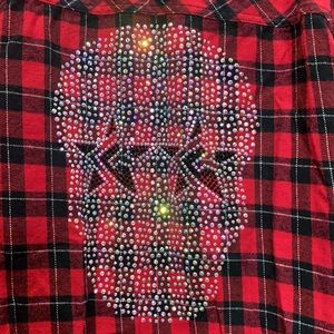 Rebel Athletic Plaid long sleeve top-Crystal skull